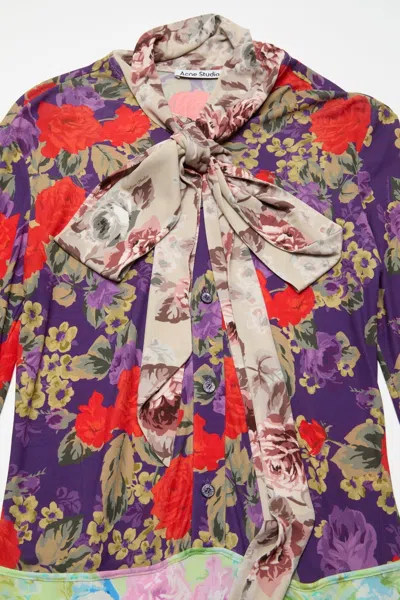 Acne Studios Scarf-detailed Floral-print Crepe Midi Dress In Multi