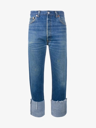 Shop Re/done High Rise Straight Leg Blue Jeans With Turned Up Cuffs