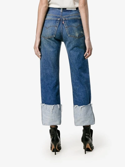 Shop Re/done High Rise Straight Leg Blue Jeans With Turned Up Cuffs