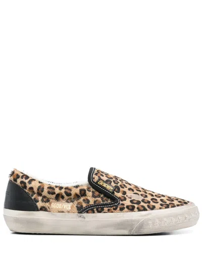 Golden Goose Brown Low Top Sneakers With Embossed Logo On The Heel And All-over Leopard Motif In Leather Woman