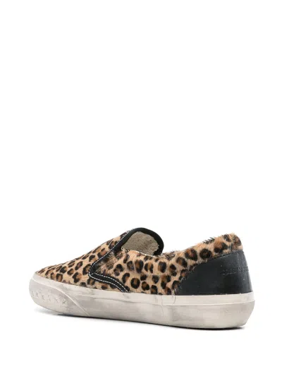Golden Goose Brown Low Top Sneakers With Embossed Logo On The Heel And All-over Leopard Motif In Leather Woman