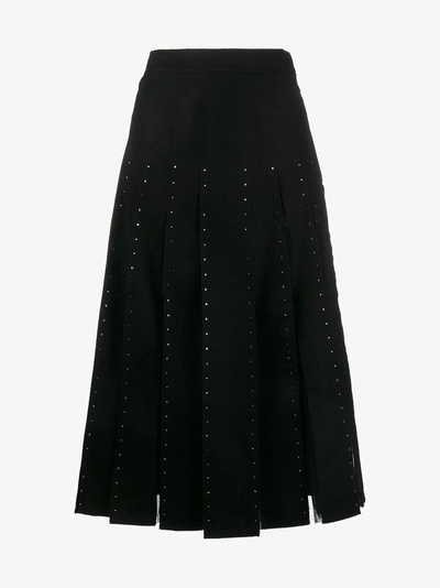 Shop Valentino Crystal Embellished Pleated Virgin Wool Skirt