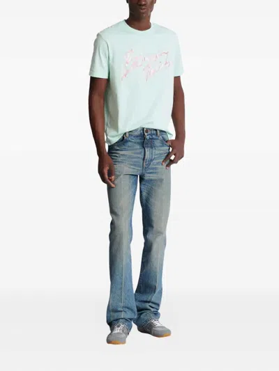 Balmain Flared Denim Trousers Straight Fit Vintage Wash In Blue