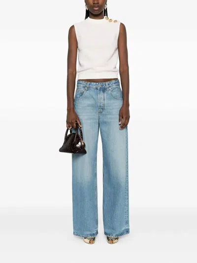 Balmain Knit Top Button Detail Sleeveless Round Neck In White