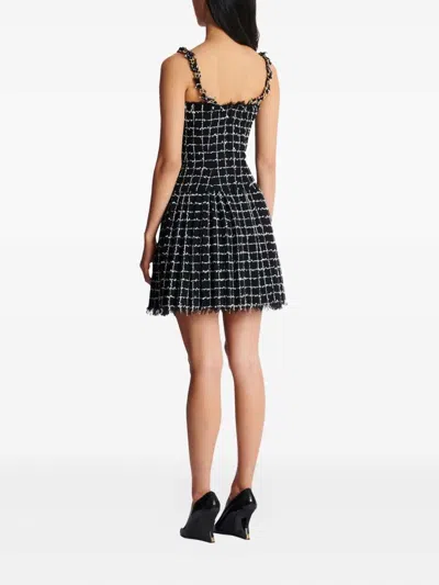 Balmain Buttoned Check Tweed Chain-strap Mini Dress In Black