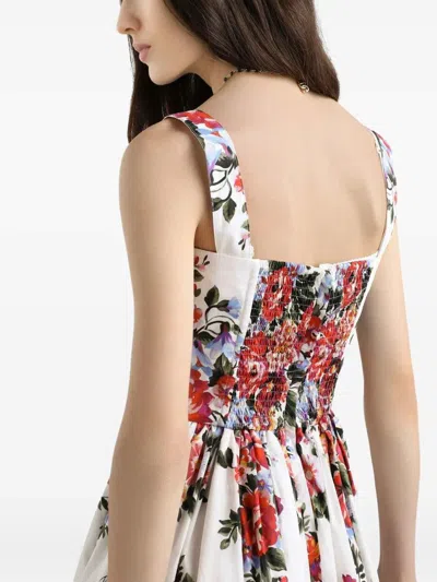 Dolce & Gabbana Cotton Dress With A Bouquet Of Flowers Print Dresses White In White