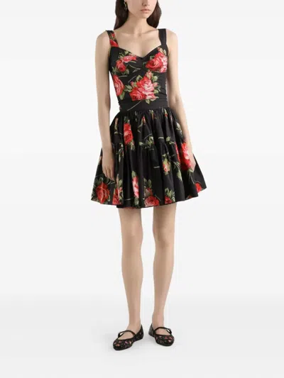 Dolce & Gabbana Top Nero In Seta Con Stampa Floreale Dolce E Gabbana In Black