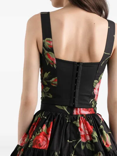 Dolce & Gabbana Top Nero In Seta Con Stampa Floreale Dolce E Gabbana In Black