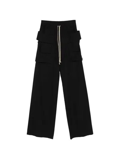 Rick Owens Drkshdw Creatch Wide-leg Cotton-blend Canvas Drawstring Cargo Trousers In Black
