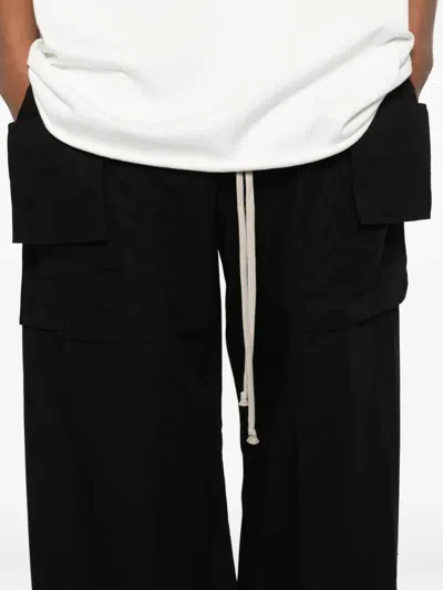 Rick Owens Drkshdw Creatch Wide-leg Cotton-blend Canvas Drawstring Cargo Trousers In Black