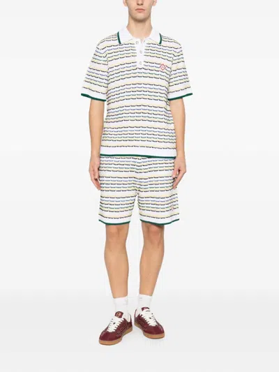 Casablanca Men White Crochet Cotton Tuck Stitch Shorts In Multi