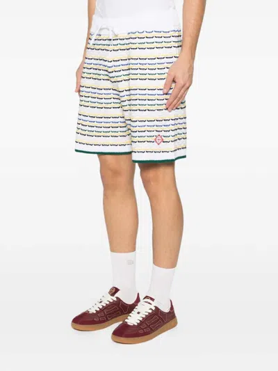 Casablanca Men White Crochet Cotton Tuck Stitch Shorts In Multi