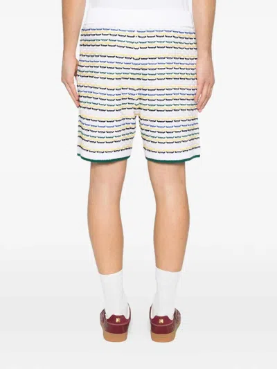 Casablanca Men White Crochet Cotton Tuck Stitch Shorts In Multi