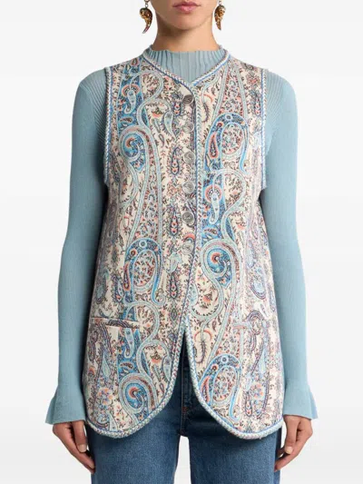 Etro Jacquard Paisley Floral Stretch Cotton Vest In Multi