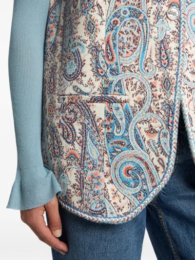 Etro Jacquard Paisley Floral Stretch Cotton Vest In Multi