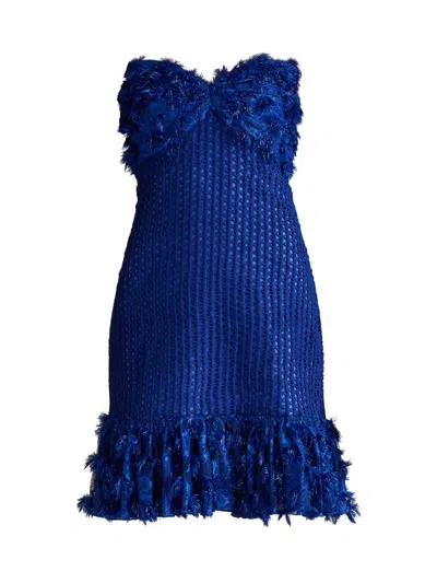 Tadashi Shoji Carmen Lace Fringe Mini Dress In Blue