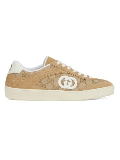 Gucci Beige G75 Sneaker In Suede And Gg Fabric Women In Brown