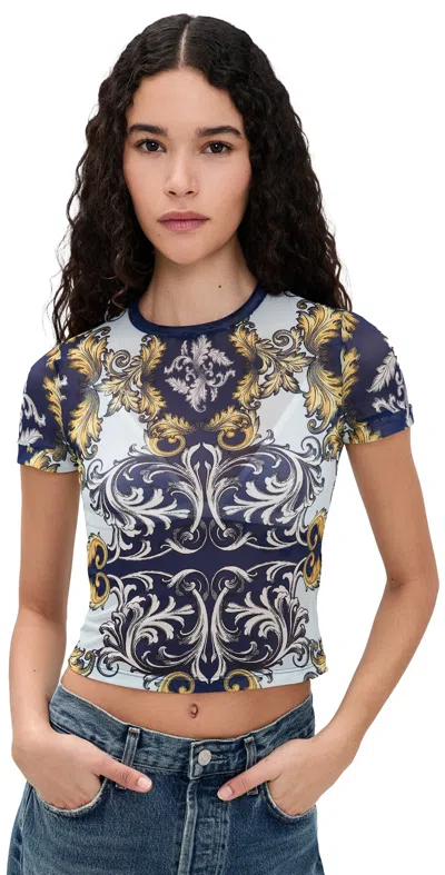Alice And Olivia Tess Mesh Tee Antique Scroll In Blue