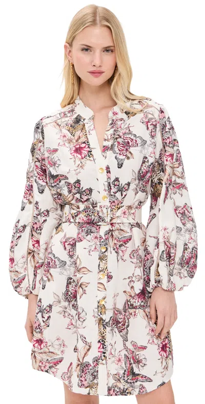L'agence Butterfly Jungle Shirt Dress White Multi Butterfly