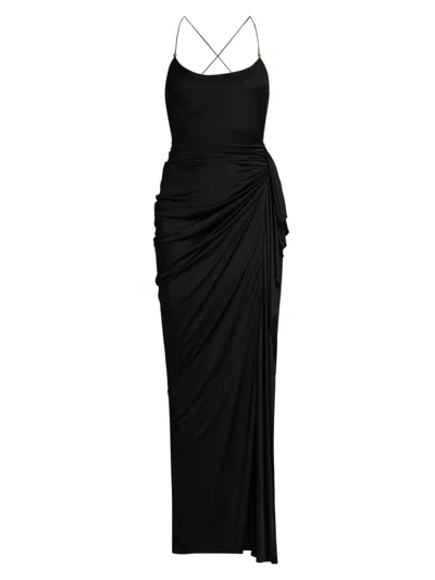 Versace Draped Viscose Liquid Jersey Gown In Black