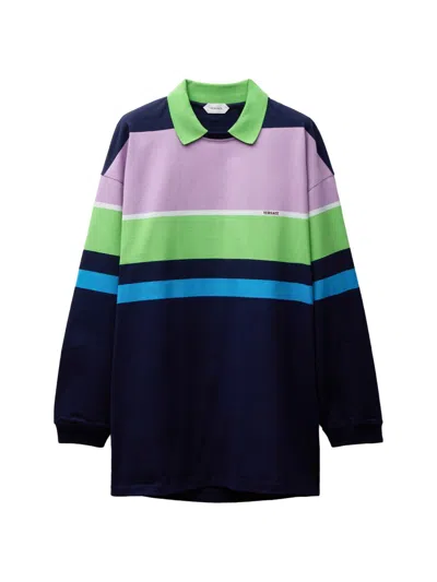 Versace Color-block Striped Long-sleeve Cotton Mini Dress In Multi