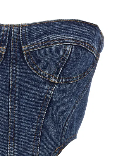 David Koma Denim Bustier Crop Top In Black