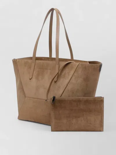 Brunello Cucinelli Leather Tote Bag Rectangular Shape Suede