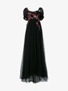 Gucci Embellished Embroidered Tulle Gown In Black