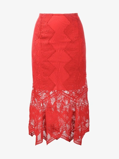 Shop Jonathan Simkhai Lace Mid-length Skirt In Red