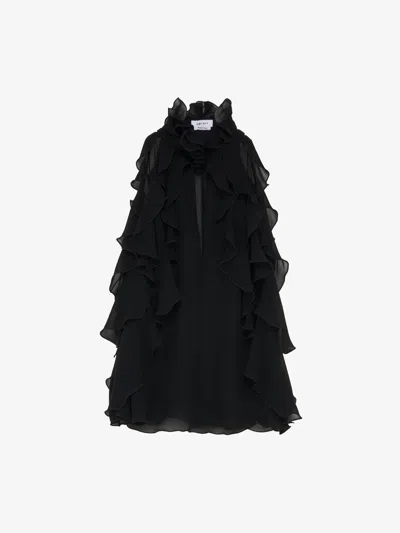 Alexander Mcqueen Cut-out Top In Silk Georgette With Ruffles Tops Black
