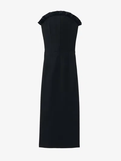 Alexander Mcqueen Strapless Ruffled Tulle-trimmed Wool Dress In Black