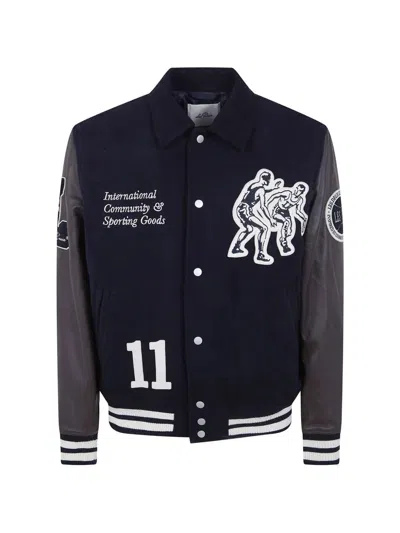 Les Deux Varsity Basket Wool Jacket Contrast Sleeves In Blue