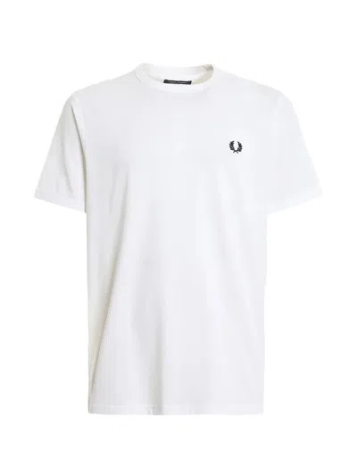 Fred Perry Ringer Wreath-embroidered T-shirt In White