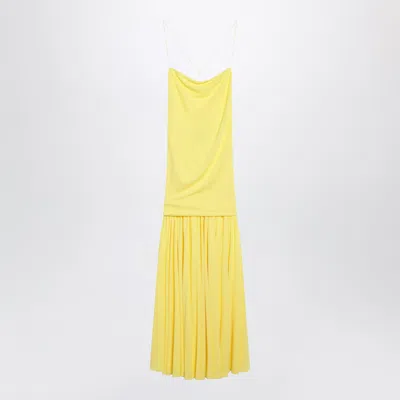 Jacquemus Yellow Dress With Straight Neckline And Gathered Waist In Tech Fabric Woman In Yellow
