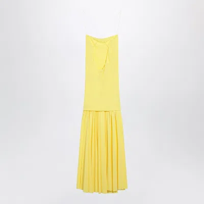 Jacquemus Yellow Dress With Straight Neckline And Gathered Waist In Tech Fabric Woman In Yellow