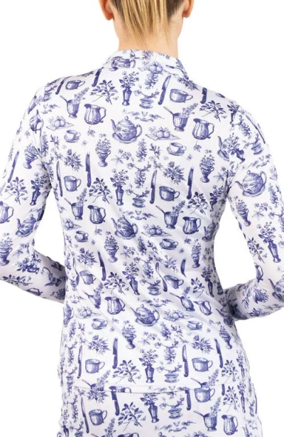 Tailorbyrd Toile Print Performance Quarter Zip Pullover In Blue