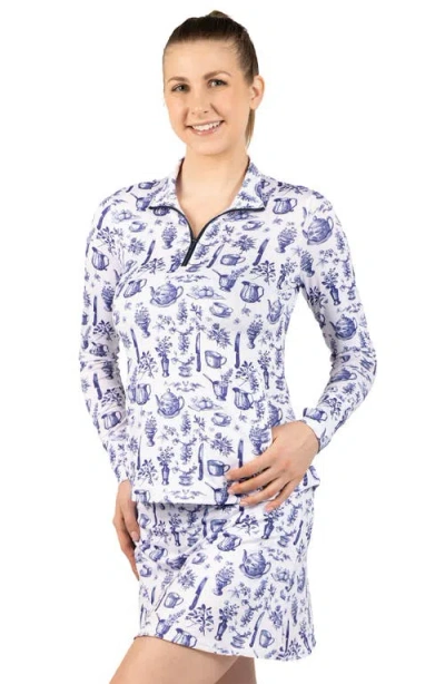 Tailorbyrd Toile Print Performance Quarter Zip Pullover In Blue