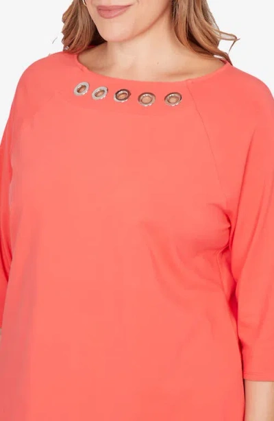 Ruby Rd. Plus Size Grommet Neck Solid Knit Top In Orange
