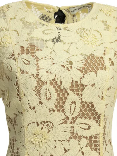 Self-portrait Midi Dress Yellow Crochet Lace With Yellow Cotton Lace For Women In Yellow