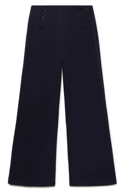 Mango Button Wide Leg Pants In Black