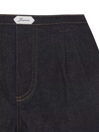 Jacquemus Amelo De-nîmes Blue Cotton Cashmere Shorts In Black