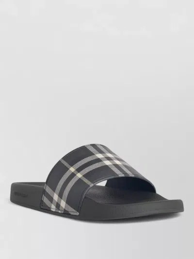 Burberry Check Pattern Polyurethane Slide Flat Sole In Gray