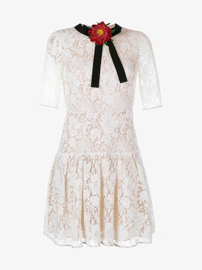 Shop Gucci Lace Mini Dress In White