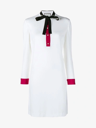 Shop Gucci Ribbon-trimmed Shift Dress In White