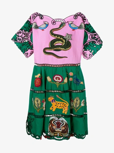 Shop Gucci Embroidered Dress In Green