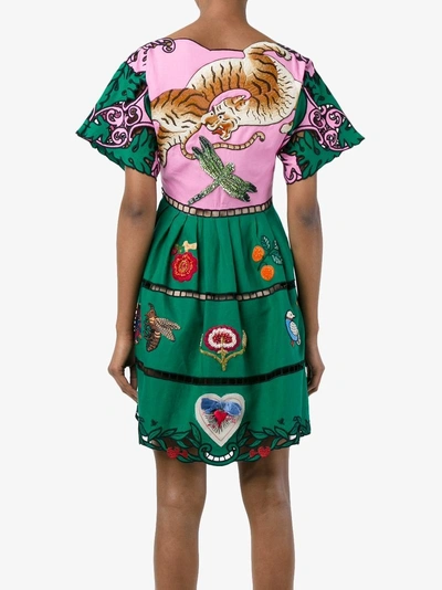 Shop Gucci Embroidered Dress In Green