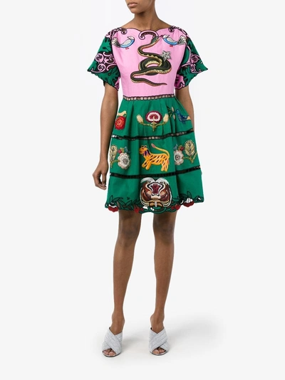 Shop Gucci Embroidered Dress In Green