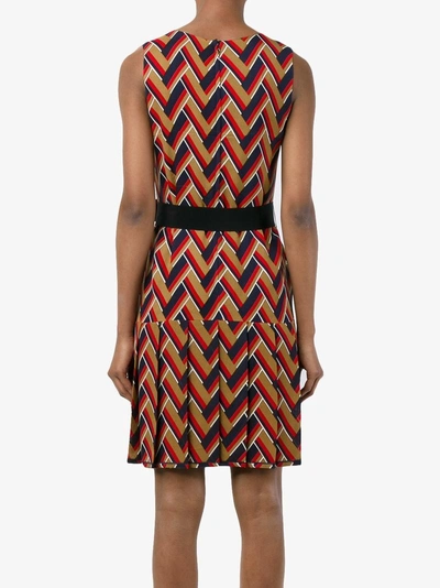 Shop Gucci Chevron Pleated Dress In Red