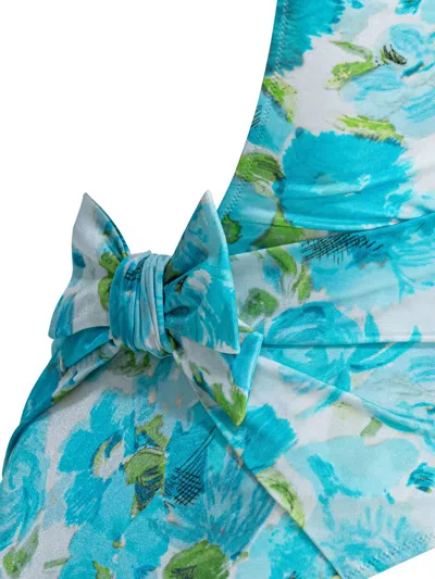 Chloé White And Blue Aqua Flower-print Lycra One-piece Swimsuit In Blue