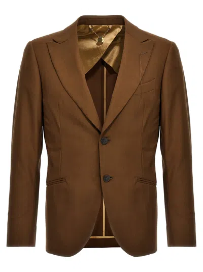 Maurizio Miri Brown Solid Notched Lapel Blazer In Brown